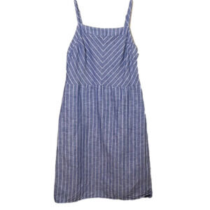 Banana republic linen blend blue white pin strip summer dress size 6